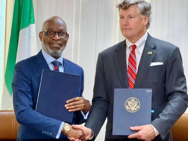 Dele Alake and US Deputy Secretary Christopher Landau after signing the critical minerals pact in New York.